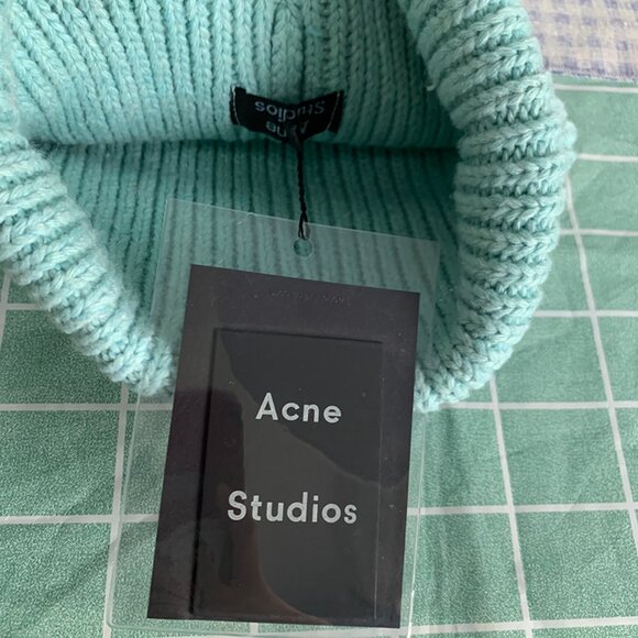 Teal Leather Face Logo Ribbed Wool Hat - Picture 6 of 6